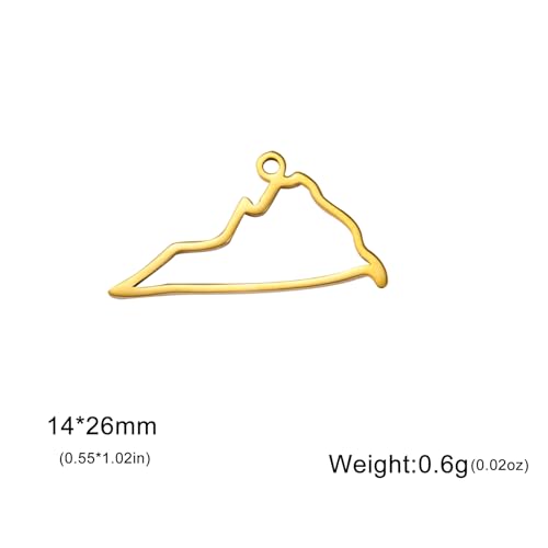 kkjoy 5Pcs Hollow Continents Maps of USA Pendant Charms for Jewelry Making and Crafting, Stainless Steel Mini Charm Craft Supplies Accessories for DIY Bracelet Necklace Earrings - color: Hollow Virginia Map - Gold