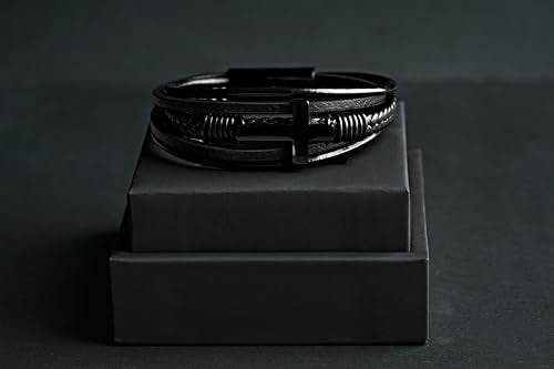 Cross Bracelet for Men - Genuine Leather Religious Bracelets | Stylish Christian Bracelet for Men - Perfect Faith Accessory | Mens Cross Bracelet - Christian Jewelry - style: Trinity