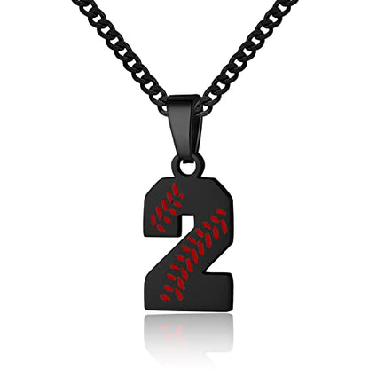 Hatti Doris Baseball Number Necklace for Men 00-99 - Jersey Number Necklace with Stainless Steel Gold Plated Chain & Baseball Charm Pendant - color: Black, style: 2 Number
