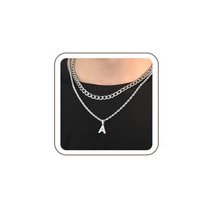 SENRAN Layered Initial A-Z Letter Necklace for Men Stainless Steel | Figaro Twist Rope Chain 18-20 inch Personalized Letter Charm Pendant Jewelry Gift for Women - style: A.