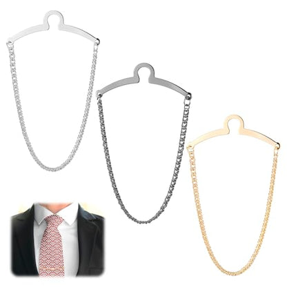 3 Packs Tie Chain Clip Fashion Necktie Chains Mens Suits Neckties Vests Accessories Elegant Tie Pins Tacks with Ring Clasp for Men Trouser Business Wear Wedding (Gold + Silver + Black)