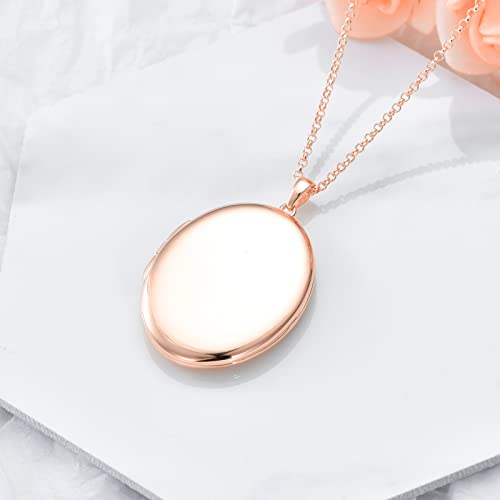 SOULMEET 10K 14K 18K Solid White Gold/Silver Minimalist Style/Infinity Sunflower Heart/Oval Locket Necklace That Holds 1 or 2 Pictures Personalized Photo Locket Necklace Letters Engraving - style: E3-Rose gold locket+photo+text