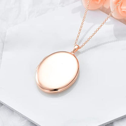 SOULMEET 10K 14K 18K Solid White Gold/Silver Minimalist Style/Infinity Sunflower Heart/Oval Locket Necklace That Holds 1 or 2 Pictures Personalized Photo Locket Necklace Letters Engraving - style: E3-Rose gold locket+photo+text