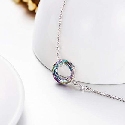 AOBOCO S925 Sterling Silver Crystal Bracelet for Women, Sparkling Circle-round Crystal Bracelet Gifts - color: Purple