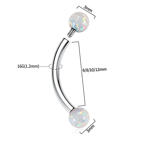 GAGABODY Titanium Eyebrow Jewelry - Curved Barbell & Labret Stud, 16g - Belly Button Ring & Cartilage Earring - Opal Bridge Jewelry - color: 1Pc-Silver+Ball Shape White Opal