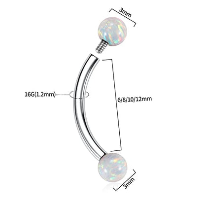 GAGABODY Titanium Eyebrow Jewelry - Curved Barbell & Labret Stud, 16g - Belly Button Ring & Cartilage Earring - Opal Bridge Jewelry - color: 1Pc-Silver+Ball Shape White Opal