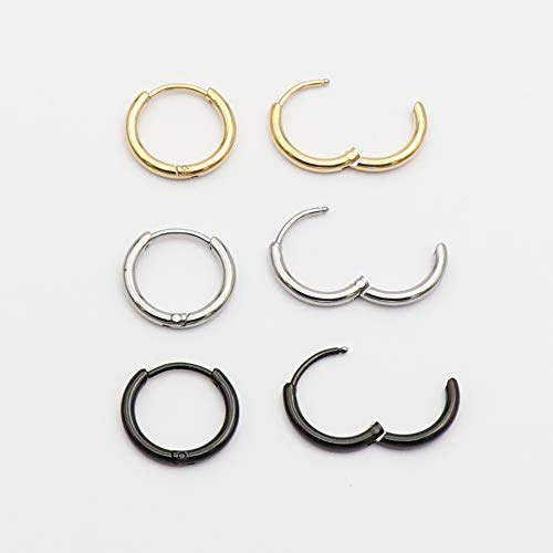 EACHLP Tiny Hoop Earrings 18K Real Gold Plating Surgical Steel Unisex - style: 9MM Hoops