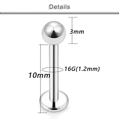 20G 18G 16G 14G 12G Lip Labret Monroe Medusa Nose Rings Stud 316L Surgical Steel Tragus Helix Cartilage Earring Tongue Cheek Piercing Jewelry Bars 6mm 8mm 10mm 12mm 14mm 16mm 19mm 18PCS - color: Silver, size: 16G - 10mm