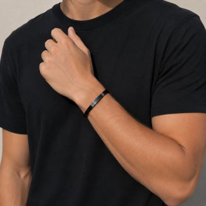 Stainless Steel Mens Cuff Bracelet-Open Metal Cuff Bangle Bracelets for Men,Mens Bracelet Jewelry Gift - color: black