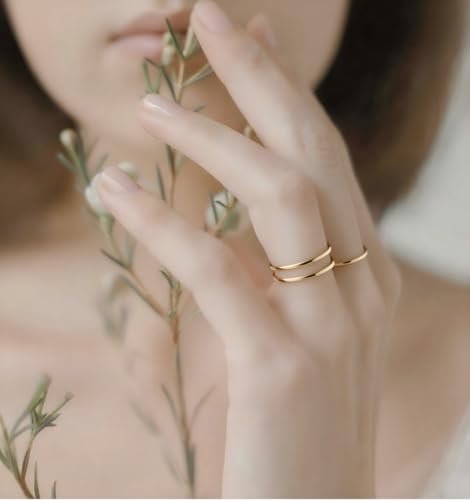Women Stainless Steel Solitaire Stackable Ring Non Tarnish - color: 3 Gold, size: 7