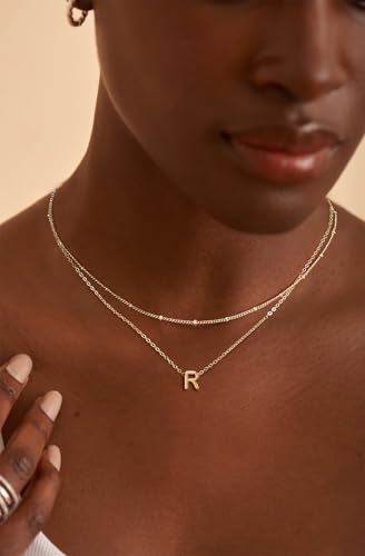 Gold Initial Necklaces for Women, 14k Gold Plated Round Letter A-Z Pendant Necklace Trendy Capital Monogram Necklace Dainty Name Pendant Necklace for Women Jewelry Gifts - style: Gold R