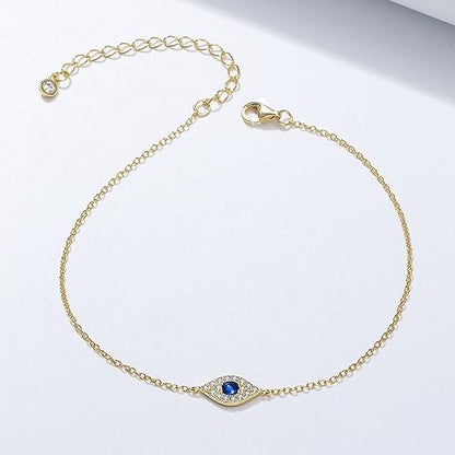 Fesciory Evil Eye Bracelet for Women, Gold Plated Adjustable Chain Jewelry | Blue Evil Eye Charm Bracelet, Lucky Amulet Symbolism, Dainty Adjustable Chain, Daily wear, Jewelry gifts - color: Gold-11