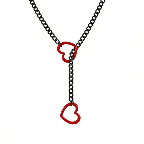 Slip Chain Necklace for Women Gothic Stainless Steel Bar Pendant Cuban Link Necklaces Adjustable Goth O Ring Long Necklaces Punk Rock Collar Choker Trendy Lariat Y Necklace - color: Black Red