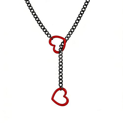 Slip Chain Necklace for Women Gothic Stainless Steel Bar Pendant Cuban Link Necklaces Adjustable Goth O Ring Long Necklaces Punk Rock Collar Choker Trendy Lariat Y Necklace - color: Black Red