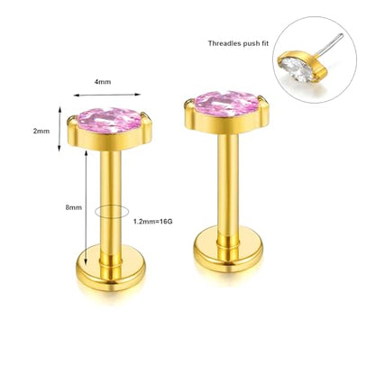 BelezaDosas G23 Titanium Labret Studs 16G Threadless Push-in Press Fit Lip Cluster Tragus Helix Lobe Conch Rook Medusa Cartilage Monroe Earring Push Back Piercing Jewelry - color: 16g8mm eye gd pk