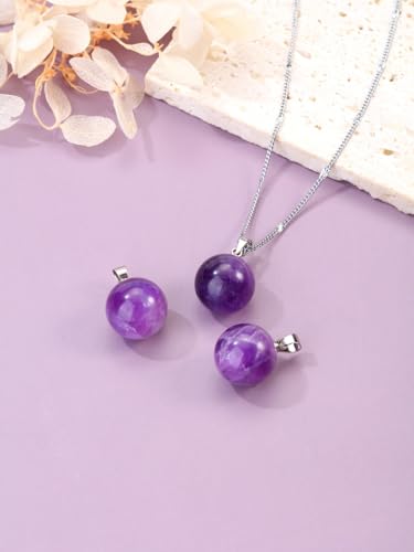 Jovivi Amethyst Obsidian Healing Crystals Ball Necklace for Women Men | 14mm Natural Stone Round Ball Bead Necklace Handmade Gemstone Pendant Protection Crystals Birthstone Jewelry - color: Amethyst