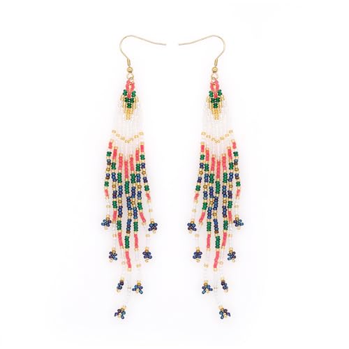 Bohemian Tassel Colorful Beaded Earrings For Women Trendy, Long Fringe Feather Drop Jewelry Handmade Gifts. - color: color1