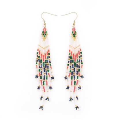 Bohemian Tassel Colorful Beaded Earrings For Women Trendy, Long Fringe Feather Drop Jewelry Handmade Gifts. - color: color1