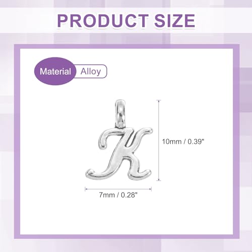 uxcell A-Z Alphabet Charm, Metal Alphabet Letter Charm Initial Charm Pendant Bead for Necklaces Bracelets Jewelry Making Craft - color: Silver K