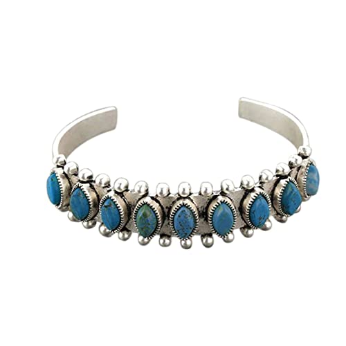 Bohemian Natural Stone Turquoise Engraved Cuff Bracelet Adjustable Wrap Bangle Western National Style for Women Gemstone Boho Jewelry - color: K