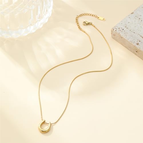 Gold Necklace for Women Dainty 18K Gold Plated | Sun Horn Crescent Moon Lucky Horse Shoe Pendant Necklace Waterproof Stainless Steel Trendy Jewelry, Gift Box Included - color: U Shape-Gold
