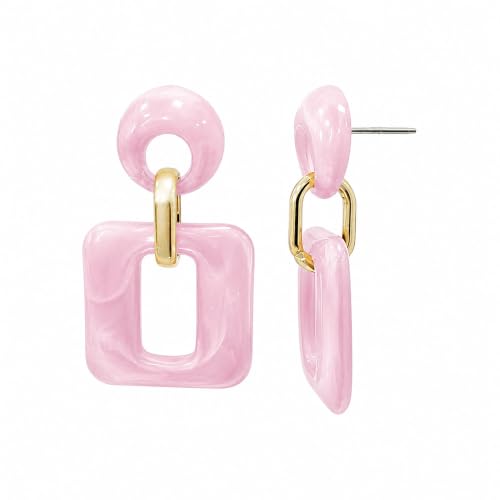 Retro Boho Hollow Square Earrings Lightweight Fashion Jewelry Casual Daily Wear Geometric Drop Earrings Party Acrylic Square Dangle Accessories - color: Pink