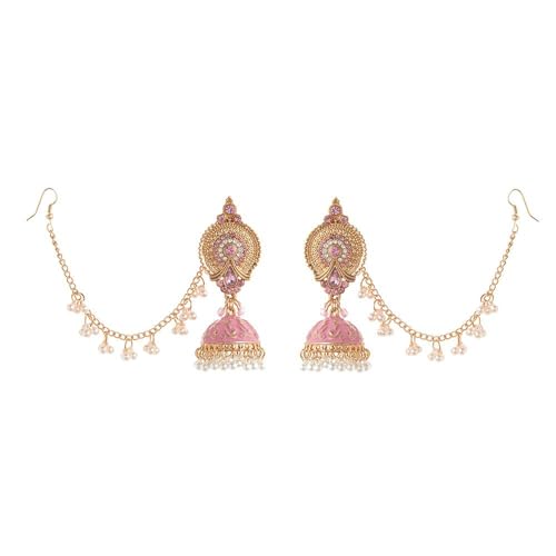 Indian Earrings for Women Vintage Bollywood Jhumka Chandelier Drop Wedding Dangle Earrings with Hair Chain Boho Ethnic Bridal Jewelry Fancy Jhumkis Diwali Karva Chauth Festival Accessories Party Wear