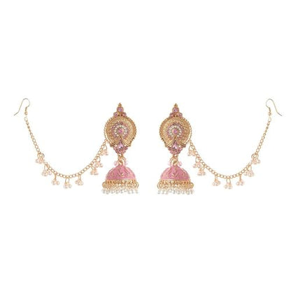 Indian Earrings for Women Vintage Bollywood Jhumka Chandelier Drop Wedding Dangle Earrings with Hair Chain Boho Ethnic Bridal Jewelry Fancy Jhumkis Diwali Karva Chauth Festival Accessories Party Wear