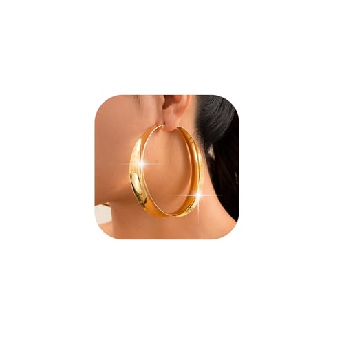 Chunky Hoop Earrings for Women,Exaggerated Large Hoop Earrings 80MM Trendy Lightweight Big Wide Post Thick Hoop Earrings Prom Jewelry