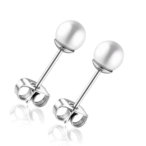 Titanium Ball Earrings Hypoallergenic Studs for Women Men Sensitive Ears Black 3mm 4mm 5mm Titanium Backs - style: 5mm pearl
