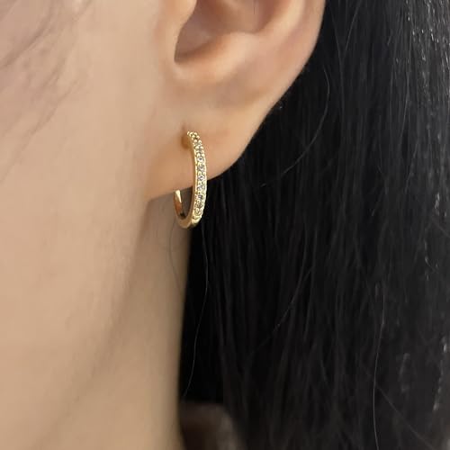 Clip On Hoop Earrings for Women Non Pierced Cubic Zirconia Huggie Hoops 14K Gold Plated CZ Clip On Earrings Adjustable No Piercing Fake Earrings - color: Gold, size: 15 MM