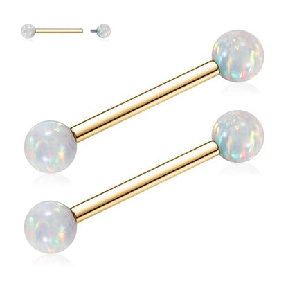 Opal Nipple Rings G23 Titanium Nipple Jewelry for Women Bridge Rings | 14G Nipple Piercings,Internally Threaded Nipple Barbells,1 Pair Tongue Rings,Nipple Bars,Straight Barbells 12mm-18mm - color: Styele2:White Opal,Gold, size: 14G+1/2"(12mm)