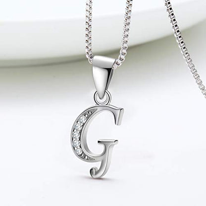 Aurora Tears Letter Necklace Initial 925 Sterling Silver Alphabet Pendant Crystal Name Gift Women Cubic Zirconia Jewelry - color: G