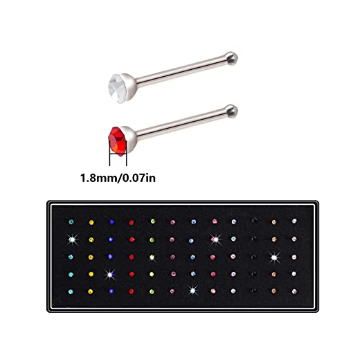 cnomg 2 Sets 120 pcs Stainless Steel Nose Ring Body Piercing Jewelry Nose Bone Stud Nose Hoop Crystal White+Multicolor - size: 1.5mm