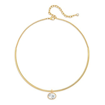 Gold Choker Necklace Dainty 14K Gold Plated Collar Necklace with Cubic Zircon Pendant Necklaces Fashion Minimalist Summer Crystal Collar Necklaces Boho Jewelry - style: CZ Oval Shape