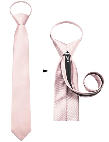 GUSLESON 3.15"（8cm） Mens Pre-tied Adjustable Zipper Tie Solid Necktie for Business and Wedding - color: Blush Pink