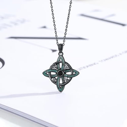 Witch Necklace 925 Sterling Silver Pentagram Triple Moon Pentacle Pendant Wiccan Pagan Jewelry Witchy Gifts for Women - style: Witches Knot-Turquoise