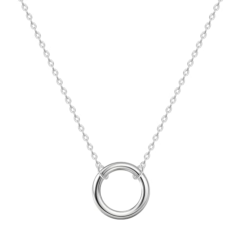 Dainty 18K Gold Plated Horizontal Bar Necklace for Women, Minimalist Tiny Stick Pendant Adjustable Layering Daily Jewelry Gift - color: Open Circle