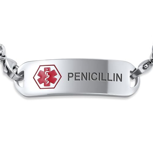 Bling Jewelry Personalize Medical Identification Medical ID Figaro Link Bracelet For Men Steel 8.5in Custom Engraved - style: Figaro-Penicillin