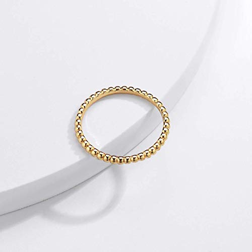 Valloey Rover 14K Gold Thin Beaded Full Bead Sterling Twisted Rope Black CZ Wedding Band Stacking Tiny Rings for Women - color: Bead