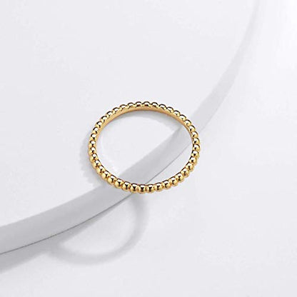 Valloey Rover 14K Gold Thin Beaded Full Bead Sterling Twisted Rope Black CZ Wedding Band Stacking Tiny Rings for Women - color: Bead