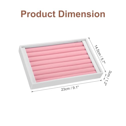 uxcell Velvet 7 Slots Ring Organizer Jewelry Display Tray Showcase Ring Holder Velvet Jewelry Organizer Stand for Rings Earrings White and Pink - color: White Pink