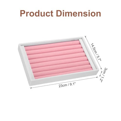 uxcell Velvet 7 Slots Ring Organizer Jewelry Display Tray Showcase Ring Holder Velvet Jewelry Organizer Stand for Rings Earrings White and Pink - color: White Pink