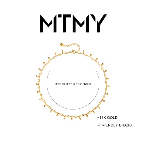 MTMY Beaded Necklaces for Women 14K Gold Plated Dainty Colorful Green/Rose Beaded Pearl Choker Necklace Delicate Boho Choker Necklace Jewelry Gift - style: Water drop beads