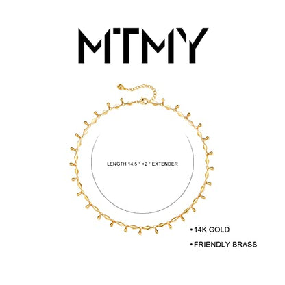 MTMY Beaded Necklaces for Women 14K Gold Plated Dainty Colorful Green/Rose Beaded Pearl Choker Necklace Delicate Boho Choker Necklace Jewelry Gift - style: Water drop beads