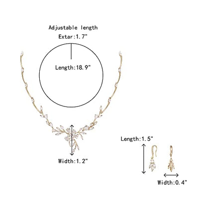Crysdue Women's Wedding Bridal Jewelry Set for Brides Bridesmaids Cubic Zirconia Flower Leaf Vine Necklace Dangle Earrings for Prom Party - style: 16-gold