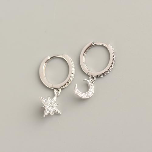 LOVECOM 925 Sterling Silver Heart Dangle Earrings for Women 14K Gold Plated Dainty CZ Love Hearts Charm Huggie Hoop Earrings to Daughter Birthday Wedding Graduation Gifts Jewelry Gifts - color: Style 4-Silver