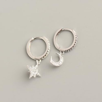 LOVECOM 925 Sterling Silver Heart Dangle Earrings for Women 14K Gold Plated Dainty CZ Love Hearts Charm Huggie Hoop Earrings to Daughter Birthday Wedding Graduation Gifts Jewelry Gifts - color: Style 4-Silver