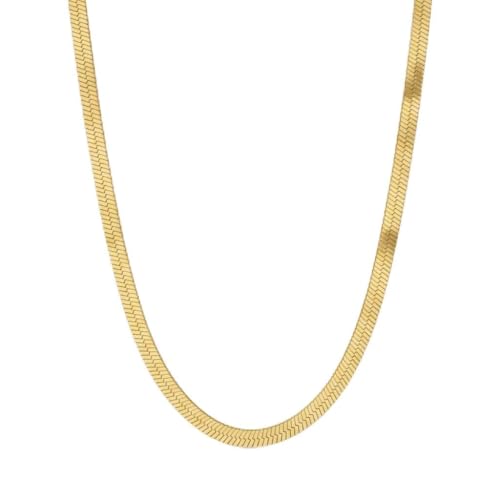 Herringbone Chain Necklace for Women Men 18K Gold Over Italian 925K Stamped Solid Sterling Silver, 3.4mm-5.5mm-7mm-9.4mm-11mm Wide Flat Snake Chain, Made in Italy - size: 16 Inch, style: WIDTH - 5.5MM