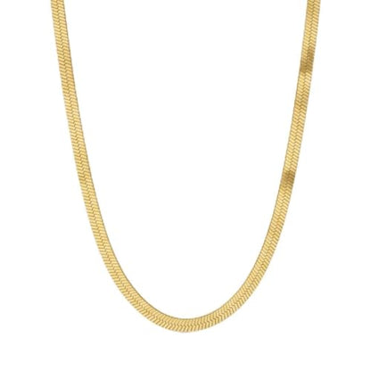 Herringbone Chain Necklace for Women Men 18K Gold Over Italian 925K Stamped Solid Sterling Silver, 3.4mm-5.5mm-7mm-9.4mm-11mm Wide Flat Snake Chain, Made in Italy - size: 20 Inch, style: WIDTH - 5.5MM
